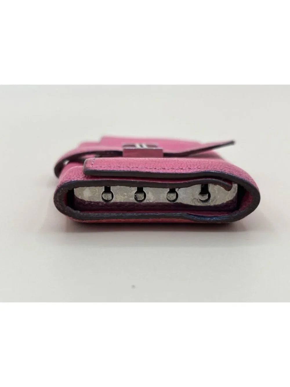 Hermes Bearn Key Case Holder Pink Rose Epsom Leather Silver H Clasp Made in Fran